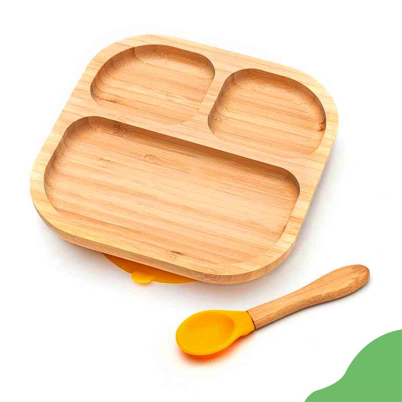 Youkoo kitchen Baby Toddler Stay Put Dish, Kids Suction Plate, Bamboo Cute Tableware - Image 1